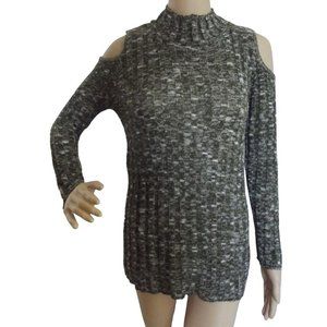 Knit Minded Small Green & White Marled Long Sleeve Cold Shoulder Sweater